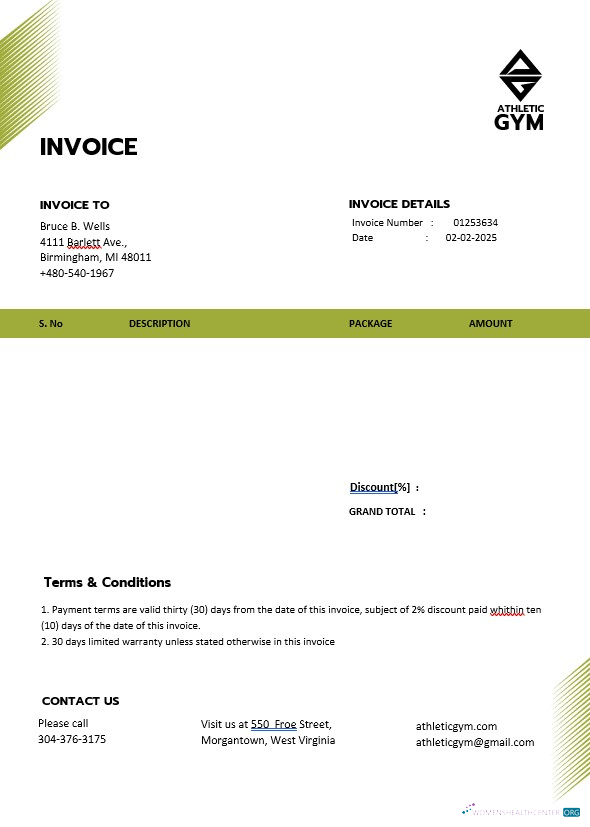 Download Fitness Trainer Coach Invoice Template Photoshop template